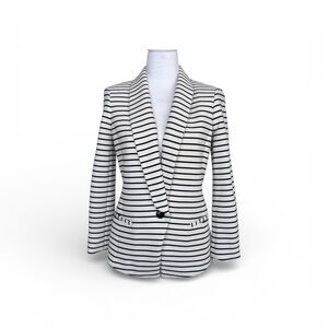 Tommy Hilfiger Women's Black and White Striped Lined Blazer SZ 2